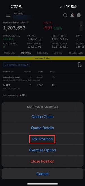 The roll position button on the iphone